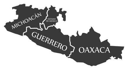 Fototapeta na wymiar Michoacan - Estado de Mexico - Guerrero - Oaxaca Map Mexico illustration