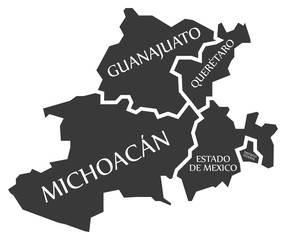 Guanajuato - Queretaro - Michoacan - Estado de Mexico - Distrito Federal Map Mexico illustration