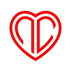 initial letters logo nc red monogram heart love shape