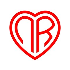 initial letters logo nr red monogram heart love shape