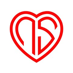 initial letters logo ns red monogram heart love shape