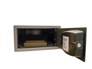 Obraz premium black security safe is open isolated on white background