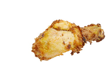 crispy fried chicken leg on white background