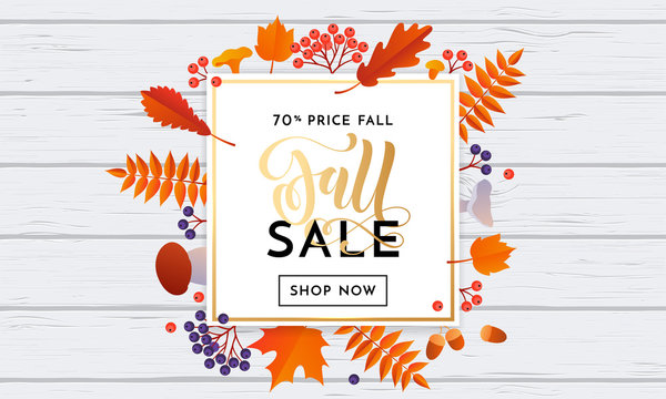 Autumn fall sale banner shopping discount vector poster maple leaf
