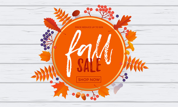 Fall sale poster banner vector leaf pattern background for autumn shopping