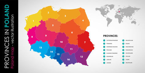 Wektorowa mapa województw w Polsce - KOLOR