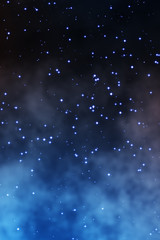 Milky way stars photographed with wide-angle lens. 2D render / illustration.