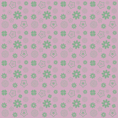 Green flower seamless pattern on pink background