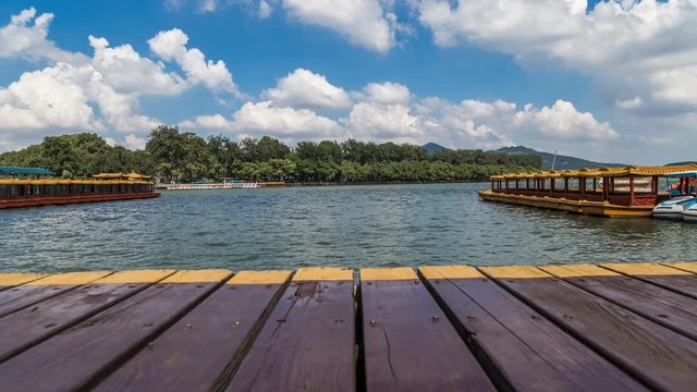 Time lapse of xuanwu lake with nanjing city skyline,landmark,china