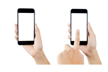 Hand holding smart phone blank screen.