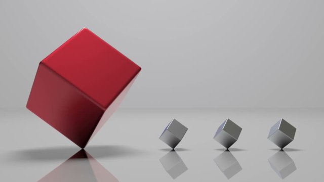 4k,3d rotating red metal cube and three small metal cube,seamless loop.