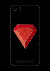Vector effect of embroidery of a precious stone. Ruby