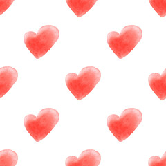 Obraz na płótnie Canvas Cute watercolor red hearts seamless pattern background.