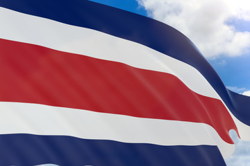3D rendering of Costa Rica flag waving on blue sky