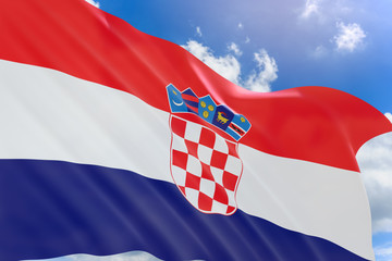 3D rendering of Croatia flag waving on blue sky background