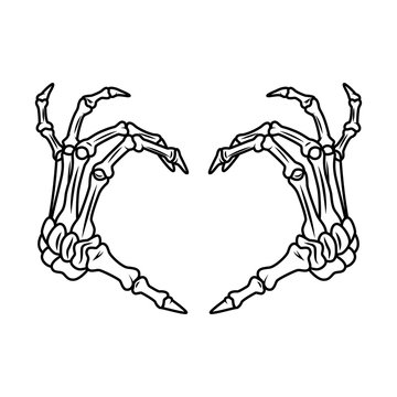 Skeleton hand showing heart shape. Vector illustration.