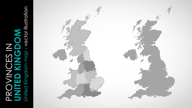 Vector map of United Kingdom and provinces GRAY