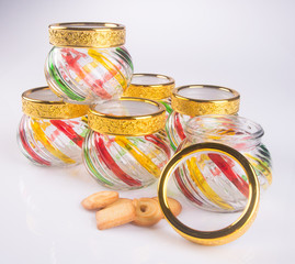 jar or glass jar with cookies on the background.