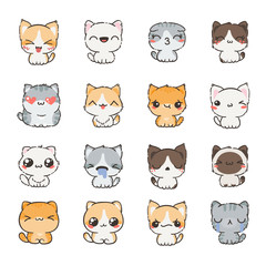 Cute cartoon cats and dogs with different emotions. Sticker collection.