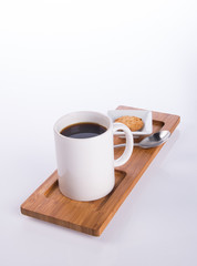 coffee or coffee with cookies on background.