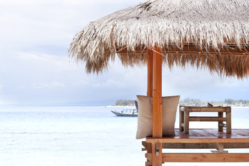 Fototapeta premium Wooden terrace on the beach. Gili.