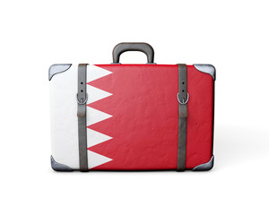 Bahrain flag on a vintage leather suitcase. 3D Rendering