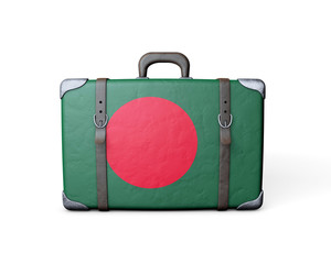 Bangladesh flag on a vintage leather suitcase. 3D Rendering
