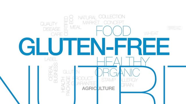Gluten-free animated word cloud, text design animation. Kinetic typography.