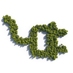 3d rendering ultra high quality. Power socket icon from small trees with drop shadow on white background. Modern minimalistic icon in green colors. View from above