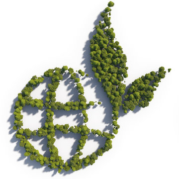 3d rendering ultra high quality. Blobe and leaf icon from small trees with drop shadow on white background. Modern minimalistic icon in green colors. View from above