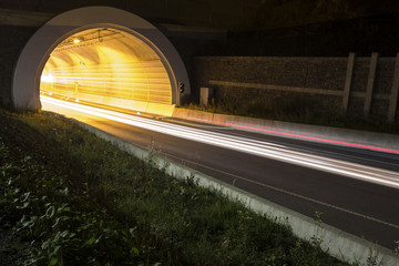 traffic tunnel at night