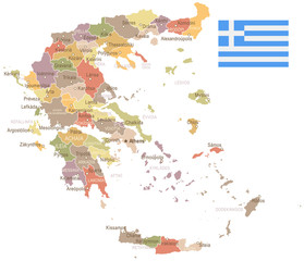 Greece - vintage map and flag - illustration