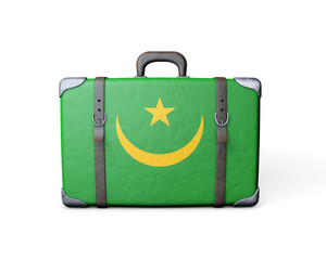 Mauritania flag on a vintage leather suitcase. 3D Rendering