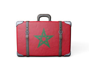 Morocco flag on a vintage leather suitcase. 3D Rendering