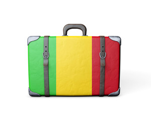 Mali flag on a vintage leather suitcase. 3D Rendering