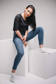 attractive girl in studio