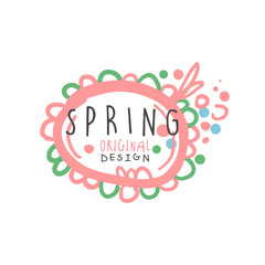 Spring logo template original design, colorful hand drawn vector Illustration