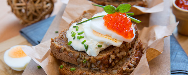 Red caviar with wholemeal bread.
