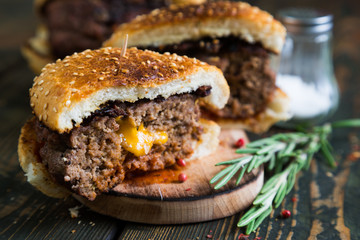Big burger with cheddar cheese