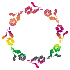 Gradient round frame with flowers. Copy space. Design element for your artwork. Raster clip art.