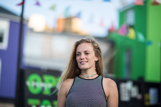 Young female on at an outdoor street market