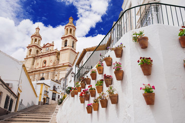 View of Olvera village, one of the beautiful white villages (Pueblos Blancos) of Andalucia, Spain - obrazy, fototapety, plakaty