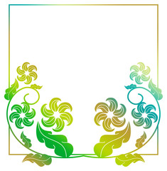 Gradient square frame with flowers. Copy space. Design element for your artwork. Raster clip art.