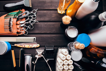 Beautiful professional tools professional Barber kits, scissors, a sharp razor, mechanical and...