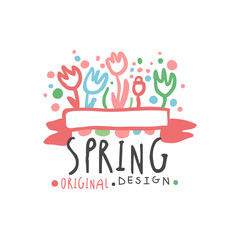 Spring logo template original design, colorful hand drawn vector Illustration