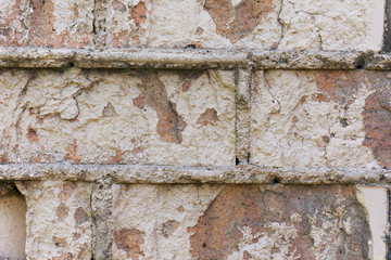 Texture of an old ruined brick wall. A rough wall. Background.