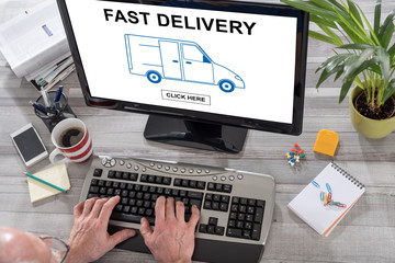 Fast delivery concept on a computer