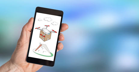 Drone delivery concept on a smartphone