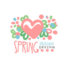 Spring, love logo template original design, colorful hand drawn vector Illustration