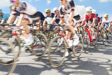 Fototapeta na wymiar Group of cyclist during a race, motion blur